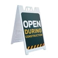 thumbnail image 1 of Open During Construction  24" x 36" Double Sided A-Frame Sidewalk Sign, Includes 2 Plastic Inserts | Foldable Portable White Signicade Sandwich Board Signs, 1 of 5
