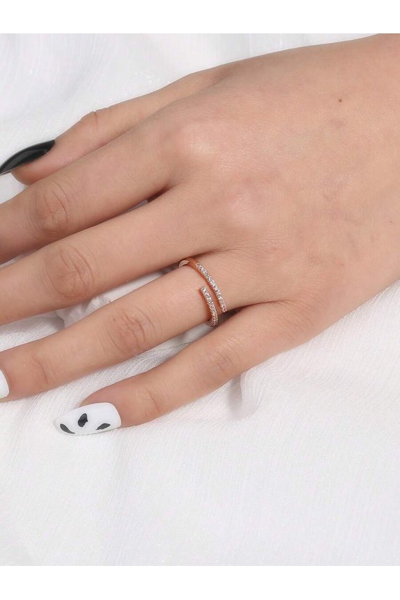Open Crossover Pave Cubic Zirconia Ring In Rose Gold-2