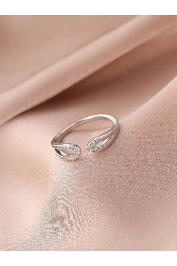 Open Crossover Pave Cubic Zirconia Ring In Silvertone Silver-2