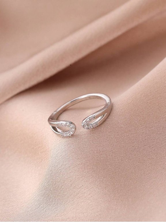 Open Crossover Pave Cubic Zirconia Ring In Silvertone Silver-2