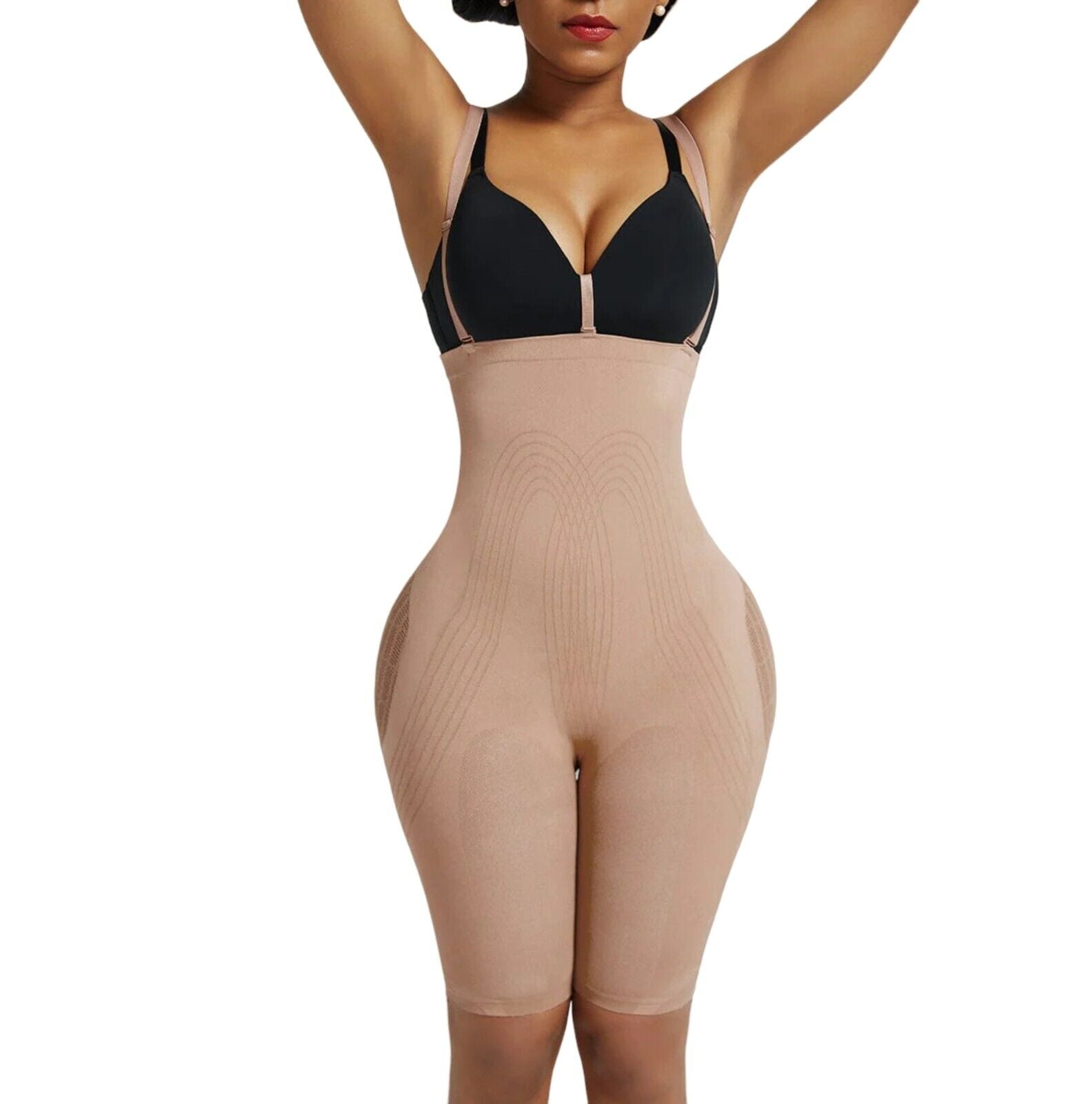 Open Crotch Strappy Superfit Bodysuit Women's Knee Length Underbust Mesh  Seamless Shapewear Nude 3XL/4XL