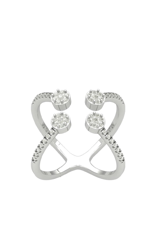 Open Cuff Diamond Engagement Ring, Composite Diamond Ring, Criss Cross Shank Diamond Ring, Women's Partywear Ring, 2.2 Ct Simulated Diamond, 925 Sterling Silver, Anniversary Gifts
