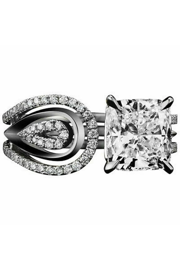 Open Cuff Diamond Engagement Ring, Cushion Cut Diamond Ring, Pave Set Diamond Ring, Solitaire With Accents Diamond Ring, Luxurious Ring, 925 Sterling Silver, 2.5 Ct Simulated Diamond