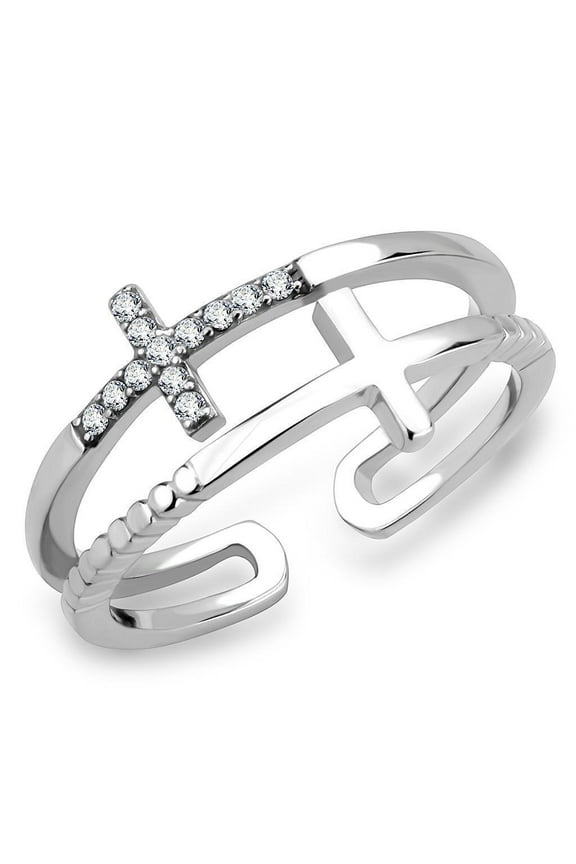 Open Cuff Double Cross Stacking Diamond Ring 1.6 Ct Diamond 14K White Gold Over
