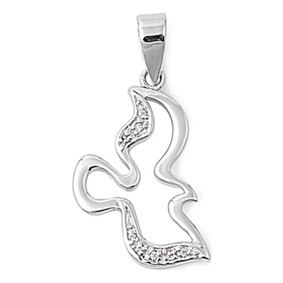 Open Cut Dove Sterling Pendant With CZ Stone