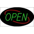 thumbnail image 1 of Open Deco Style Green Letters with Red Oval Border LED Neon Sign 20 x 37 - inches, Clear Edge Cut Acrylic Backing, with Dimmer - Bright and Premium built indoor LED Neon Sign for storefront., 1 of 7