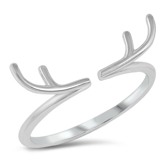 Open Deer Antlers Horns Animal Ring Sterling Silver Adjustable Band 925 Jewelry Female Male Size 4