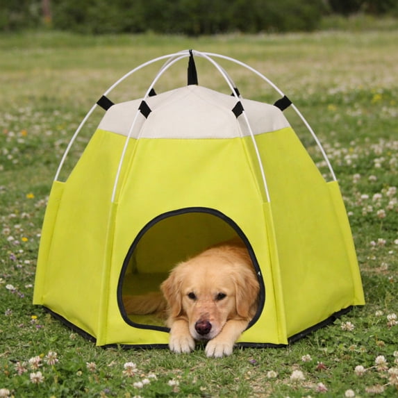 Open Design Pet Tent, Breathable Mesh Cat Dog Bed, Secure Ventilated Pet House for Indoor Outdoor Travel, Portable Lightweight Shelter, Yellow
