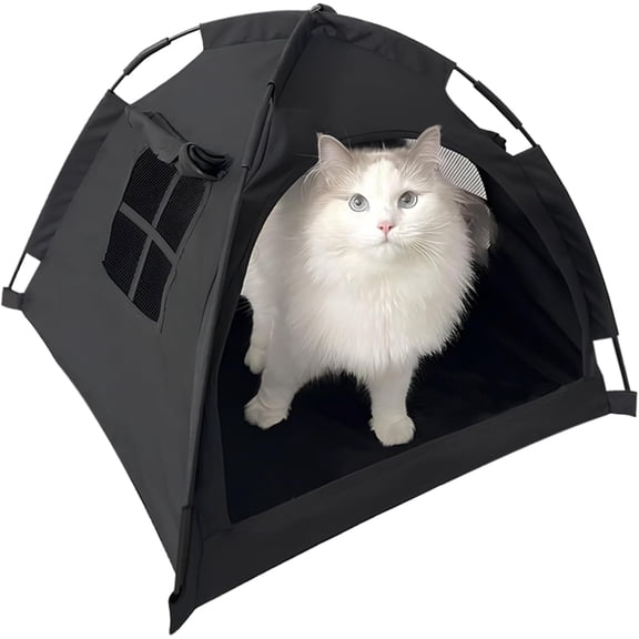 Open Design Pet Tent, Cozy Bed for Cats & Puppies, Breathable Mesh Walls for & Ventilation, Indoor Outdoor Travel, Black