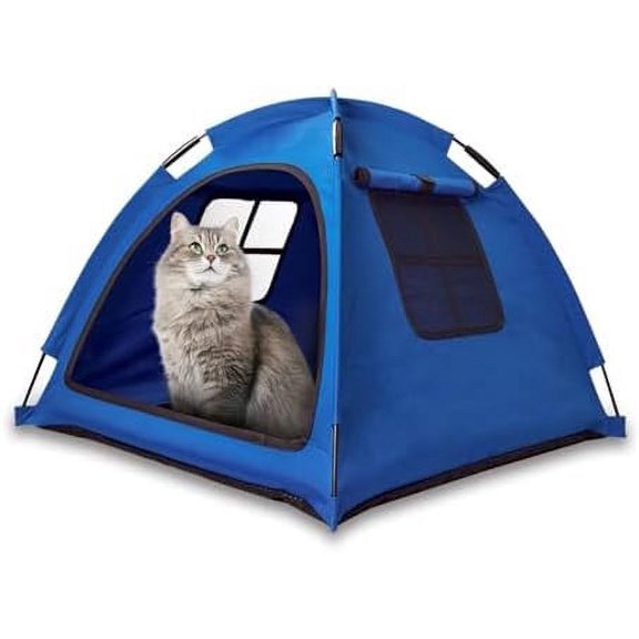 Open Design Pet Tent, Cozy Bed for Cats & Puppies, Breathable Mesh Walls for & Ventilation, Indoor Outdoor Travel, Blue