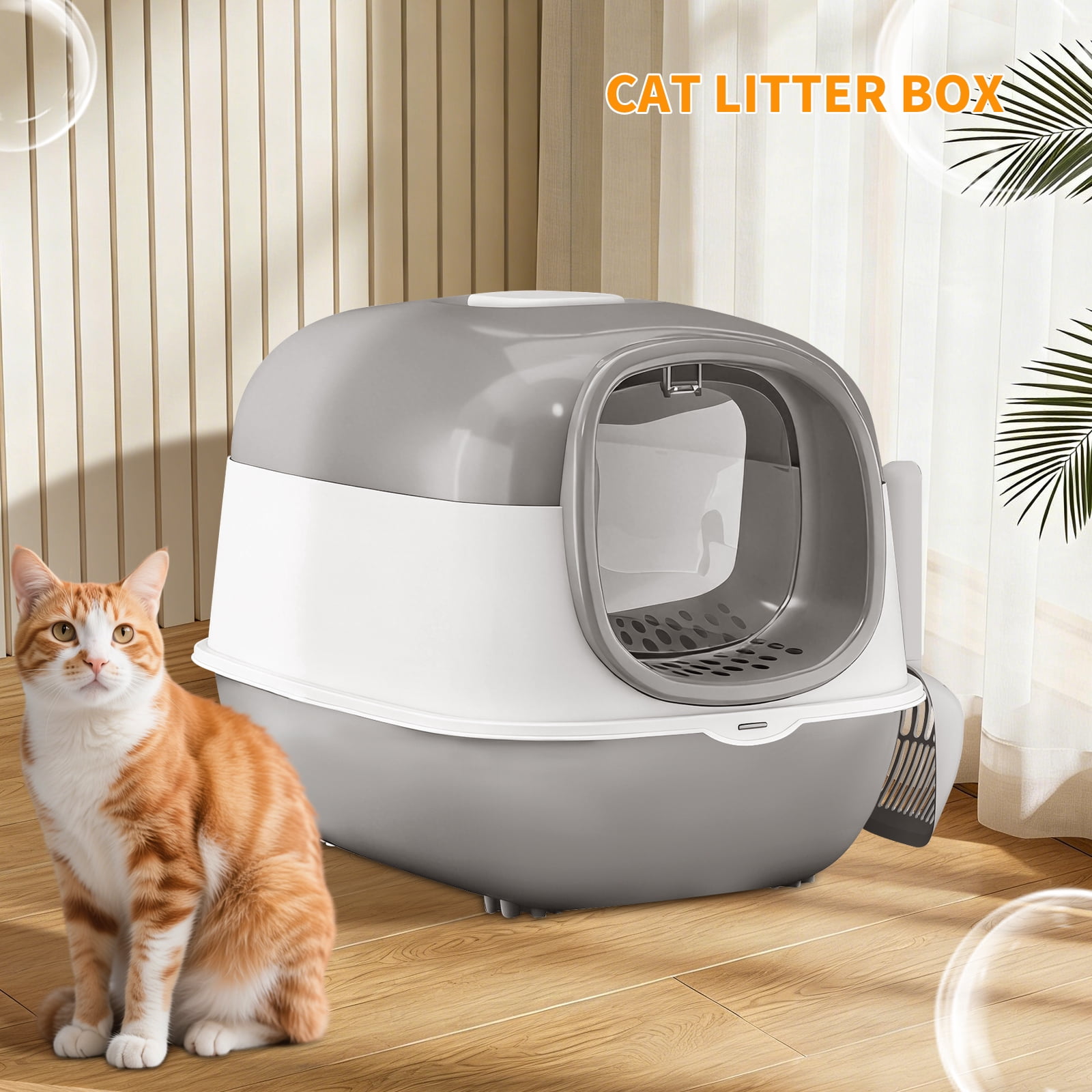 Open Design Transparent Cat Litter Box, Large Capacity Easy Entry Kitty Litter Pan with Cleaning Scoop, Sleek Modern Decorative Pet Toilet for Indoor Cats