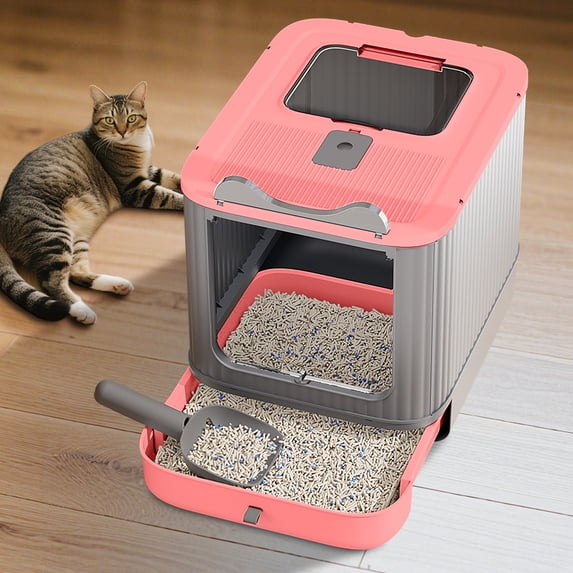 Open Design Transparent Cat Litter Box, Large Indoor Kitty Litter Pan with Litter Scoop, Easy Access Ventilated Pet Toilet, Sleek Modern Decorative & Premium Durable Safe for Cats