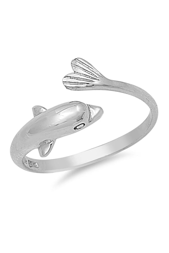 Open Dolphin Wave Ocean Animal Marine Ring .925 Sterling Silver Band Jewelry Female Male Size 4