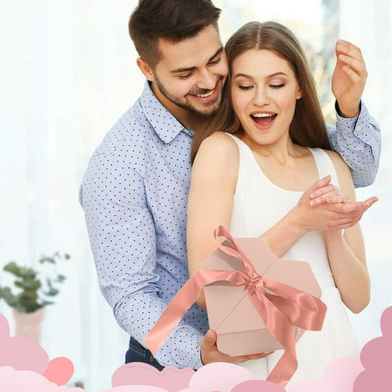 Open Door Heart Shaped Gift Box with Ribbon Bow, Hexagonal Wedding Gift Box for Holiday and Cosmetic, Large Capacity Present Box for Special Occasions(Pink)