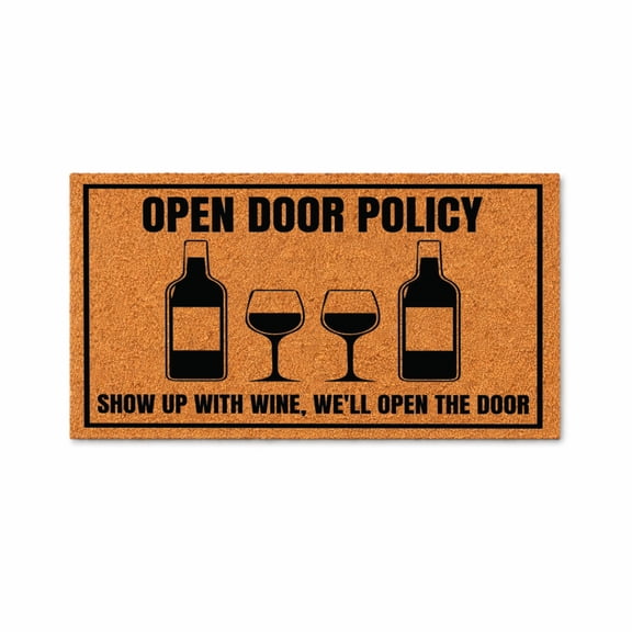 Open Door Policy Doormat, Show Up With Wine We’ll Open The Door Welcome Mat (16x24 inches) WoodByStu 3465