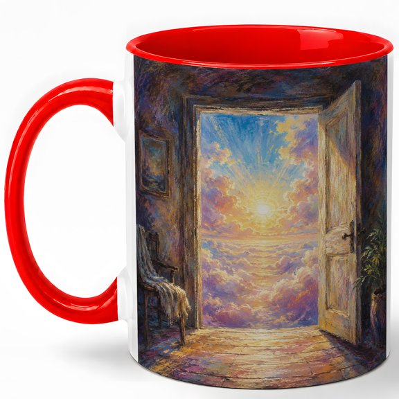 Open Door Sunrise 11oz Ceramic Mug, Bright Cloud Pathway Art