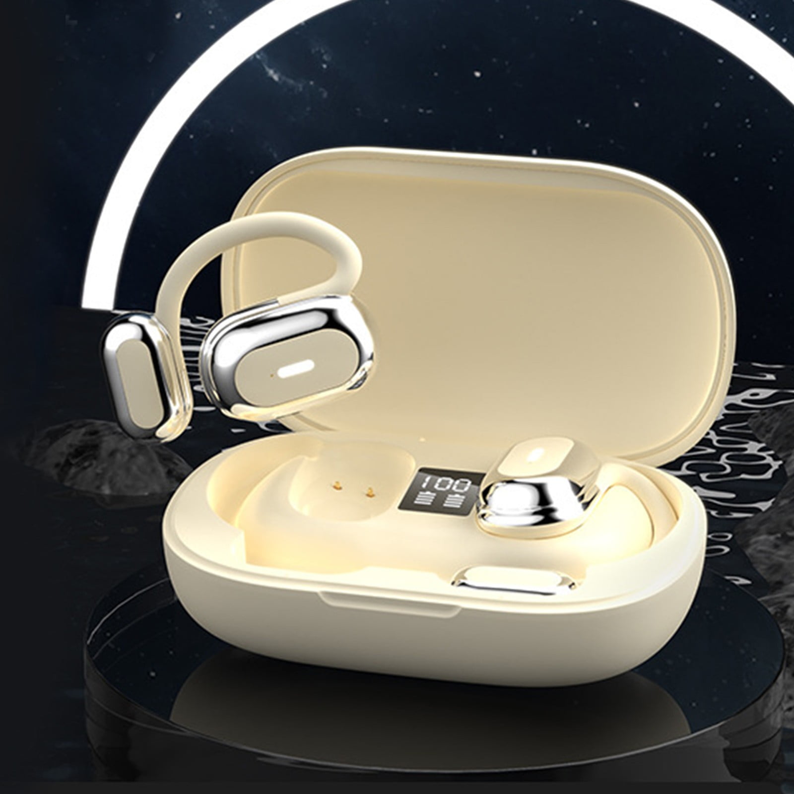 Open Ear AC210 Headphones, Bluetooth 5.4 Earphones Stereo Sound, Wireless Headphones 30 Hours Playback, Type-C Charging, IPX5 Waterproof Open Ear Earbuds(Beige)