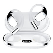 Open Ear Bluetooth 5.4 Earbuds, 2024 Wireless Headphones Sport Over Earphones Built-in Mic with Ear Hooks 50H Playtime Ear Buds LED Display Charging Case, Waterproof Design for Running Fitness, White