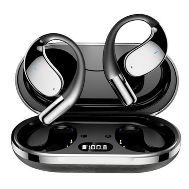 Open Ear Bluetooth 5.4 Earbuds, 2024 Wireless Headphones Sport Over Earphones Built-in Mic with Ear Hooks 60H Playtime Ear Buds LED Display Charging Case, Waterproof Design for Running Fitness, Black