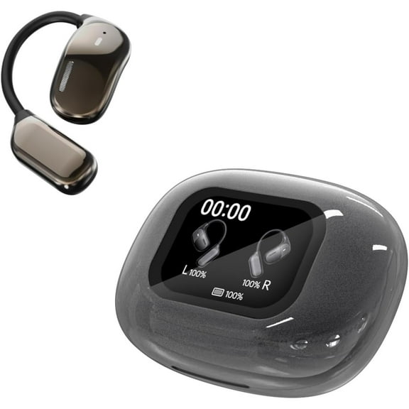 Open Ear Bluetooth 5.4 Earbuds Open Ear Headphones Over Ear Sport Earphones Built-in Mic with Ear Hooks Ear Buds LED Display Charging Case for Running