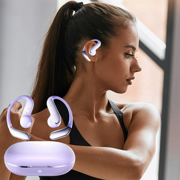 Open Ear Bluetooth 5.4 Headphones, Wireless Earbuds Sport Over Earphones with Ear Hooks 50H Playtime Ear Buds LED Display Charging Case, Waterproof Design for Running Fitness Walking