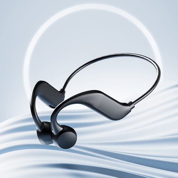 Open-Ear Bluetooth Bone Conduction Sport Headphones, Sweat Resistant Wireless Earphones for Workouts and Running with Premium Deep Base - Built-in Mic, with Hair Band(Black)