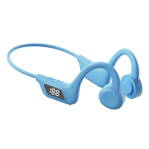 Open-Ear Bluetooth Bone Conduction Sport Headphones, Sweat Resistant Wireless Earphones for Workouts and Running with Premium Deep Base - Built-in Mic, with Hair Band - Sky Blue