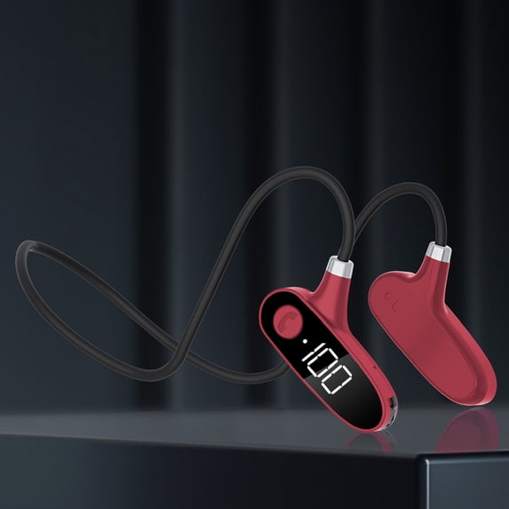 Open-Ear Bluetooth Bone Conduction Sport Headphones - Sweat Resistant Wireless Earphones for Workouts and Running with Premium Deep Base - Red