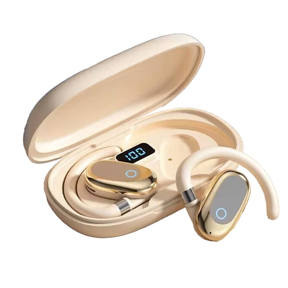 Open Ear Bluetooth Earbuds, Wireless Headphones with Ear Hook Design and Charging Case for Cycling, Workouts and Music, Beige