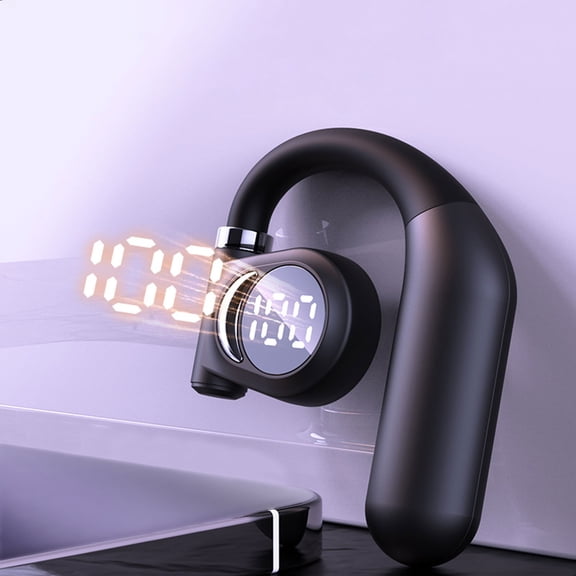 Open Ear Bluetooth Headphones with LED Display, QQZ Long Battery Life Noise Cancelling Wireless Earbuds, Bone Conduction Sport Headset for Running Gym Workout, Black