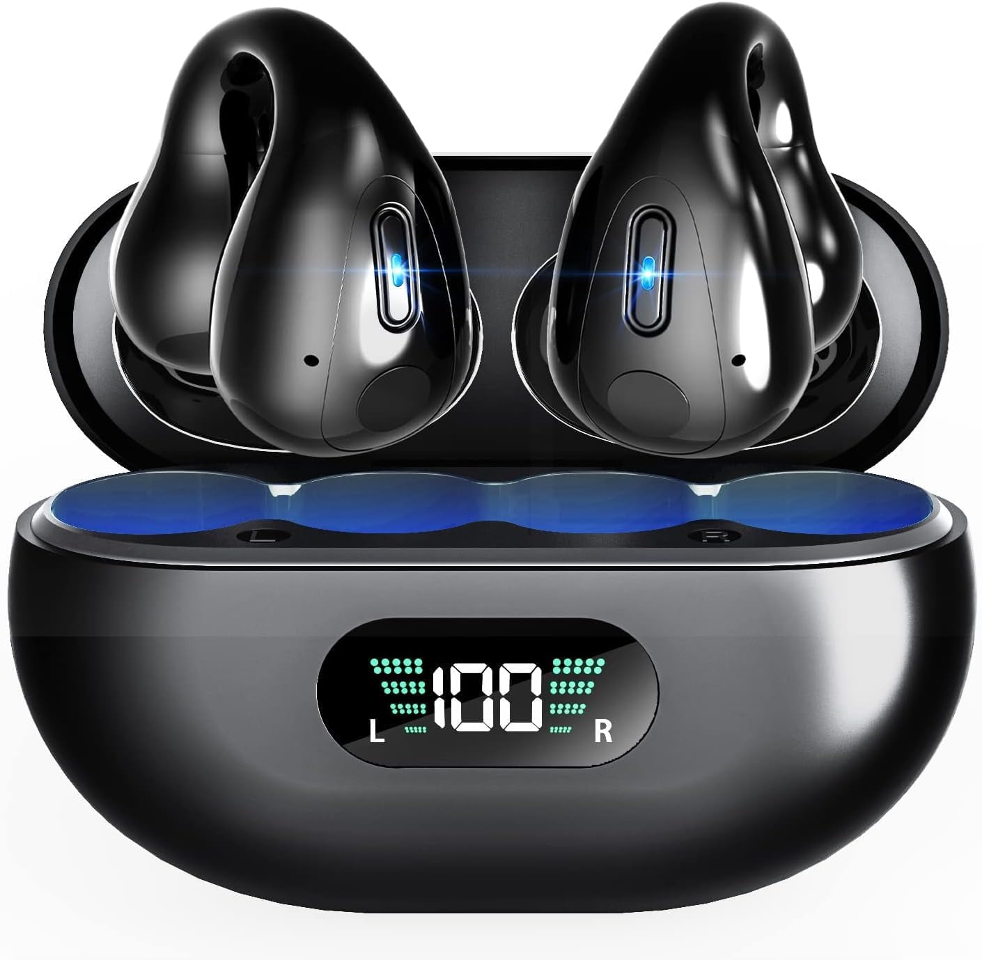 Open Ear Bone Conduction Headphones Bluetooth 5.3 Clip Earbuds, 36H Playtime Open Ear Headphones with Built-in Mic with Ear Hooks Wireless Earbuds for Running Sport Gym Compatible with iPhone Android