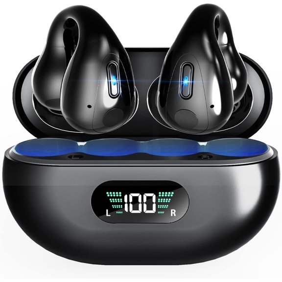 Open Ear Bone Conduction Headphones Bluetooth 5.3 Clip Earbuds, 36H Playtime Open Ear Headphones with Built-in Mic with Ear Hooks Wireless Earbuds for Running Sport Gym Compatible with iPhone Android