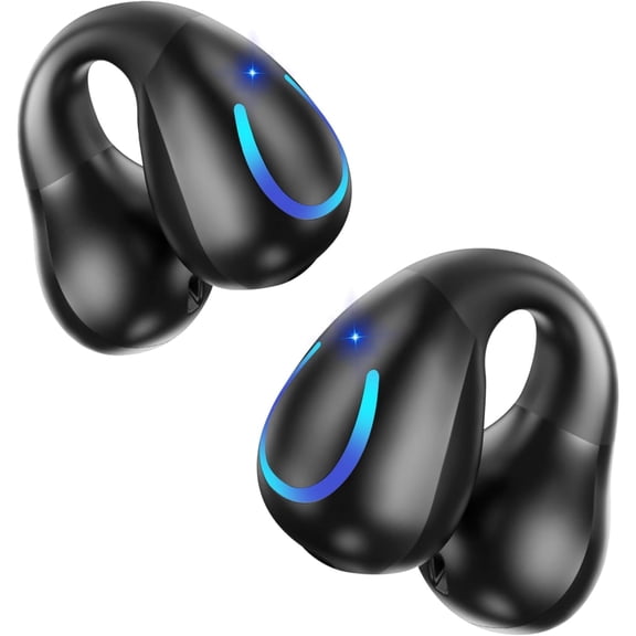 Open Ear Bone Conduction Headphones Bluetooth 5.3 Clip On Earbuds with Digital Display Charging Case 60 Hours Playtime Sport Earphones Built-in Mic IPX7 Waterproof for Running Fitness