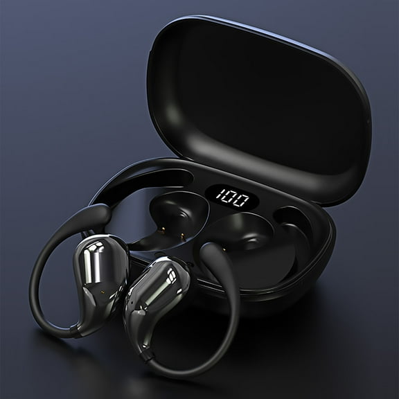 Open-Ear, Bone Conduction Sport Headphones - with Headband - Sweat Resistant, Workout Headphones - Secure, Wireless, Comfortable Fit-Deep Bass and Smart Mic App - Black