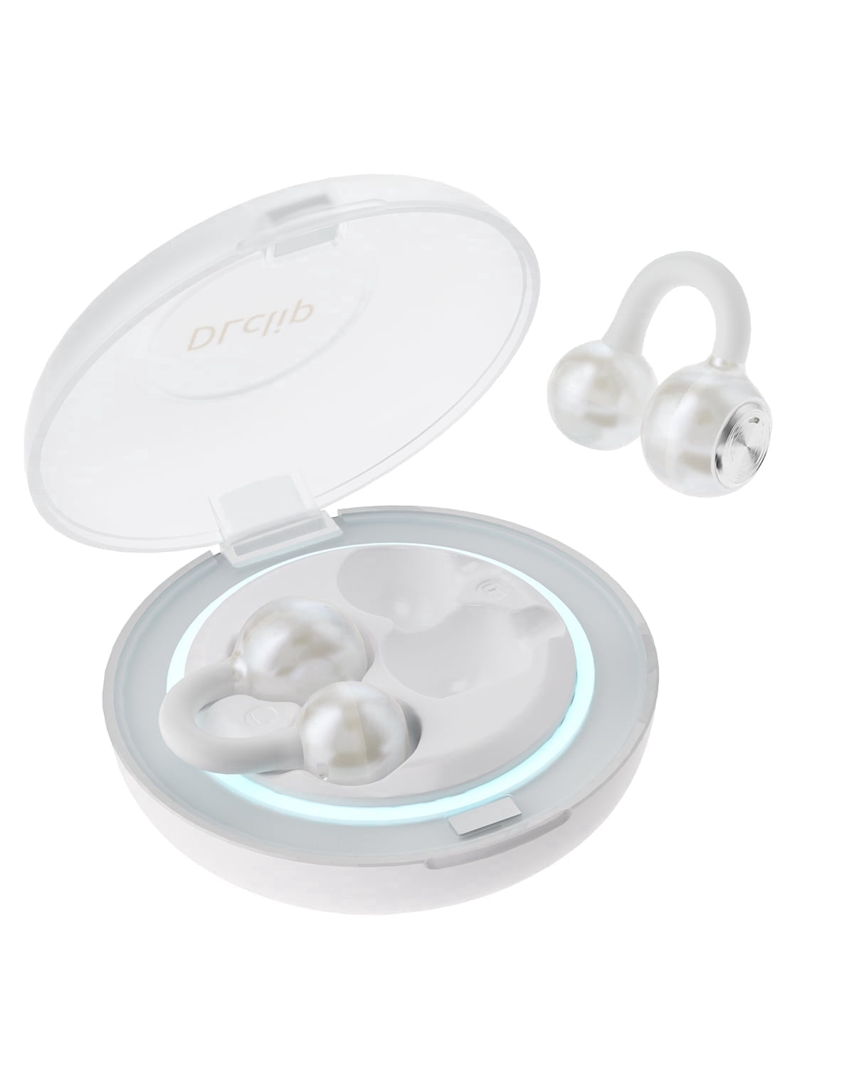 Open Ear Clip on Earbuds, 80H Play Bluetooth 5.3 Wireless Headphones, IPX4 Waterproof, HD Sound & Secure Fit, Comfortable Lightweight Gym Headphones for Running, Workouts（Pearl White）