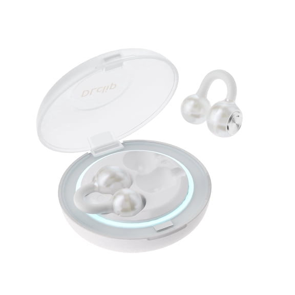 Open Ear Clip on Earbuds, 80H Play Bluetooth 5.3 Wireless Headphones, IPX4 Waterproof, HD Sound & Secure Fit, Comfortable Lightweight Gym Headphones for Running, Workouts(Pearl White)