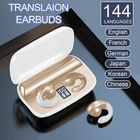 Open Ear Clip On Earbuds Bluetooth 5.4 Wireless Earbuds with Translation Function 144 Languages, Lightweight Comfort Bone Conduction Headphones with Smart Digital Display Fit Cycling Running Workout