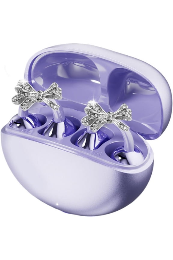 Open Ear Clip Earbuds Bluetooth, Wireless Bluetooth Earbuds Earrings LED Digital Display, IPX6 Waterproof Lightweight Open-Ear Earphones for Women Girls Gifts - Purple
