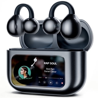 STA Open Ear Clip-On Earbuds, LCD Touch Screen,Bluetooth 5.4 Sports Earphones,ENC Call Noise Cancelling Earphones with Mic,Ear Clip Earbuds,Bass Boost,IPX7 Waterproof,60H Playtime,Lightweight