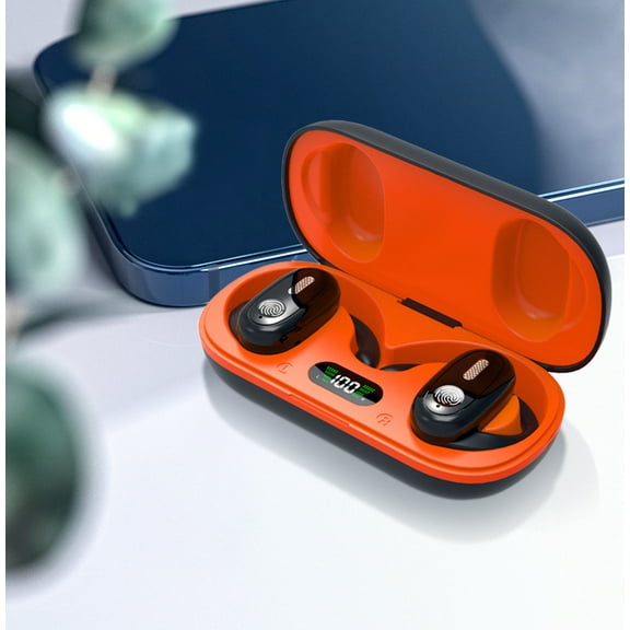 Open Ear Clip Headphones,Wireless Bluetooth Comfort Clip On Earbuds HiFi Stereo Sound Mini Sport Earphones with 30H Playtime LED Display,Lightweight Earbuds for Running/Fitness/Workout/Yoga,Orange