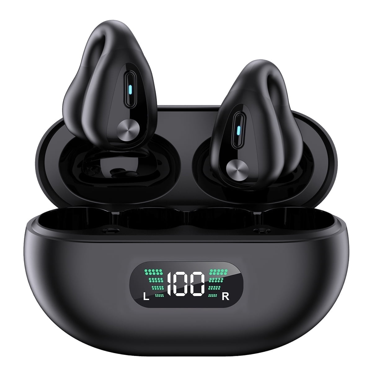 Open Ear Bluetooth Earbuds 5.3 - Clip-On Wireless Headphones, 36H Playtime, IPX7 Waterproof, LED Display For Sports
