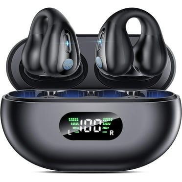 Open Ear Clip Headphones,Wireless Earbuds Bluetooth 5.3 Sports Bone Conduction Earphones Built-in Mic with Ear Hooks,36H Playtime Charging Case LED Display,IP7 Waterproof Fitness Ear Buds for Running