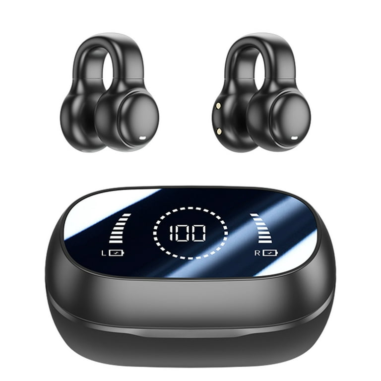 Open Ear Clip Headphones, Wireless Earbuds Bluetooth 5.3 Sports Earphones  Built-in Mic with Ear Hooks, 48H Playtime Charging Case LED Display,