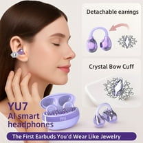 Open-Ear Clip-On Bluetooth 6.0 Wireless Earbuds, ENC Noise Cancelling Jewelry Headphones with Detachable Diamond Crystal Accessories – Purple
