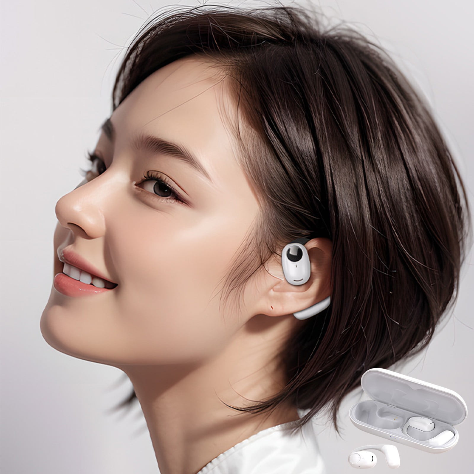 Open Ear Clip Wireless Earbuds Bluetooth 5.4, Lightweight Comfort Sports Bone Conduction Headphones Built-in Mic for Clear Audio, Stable Fit Earphones 24H Play(White)