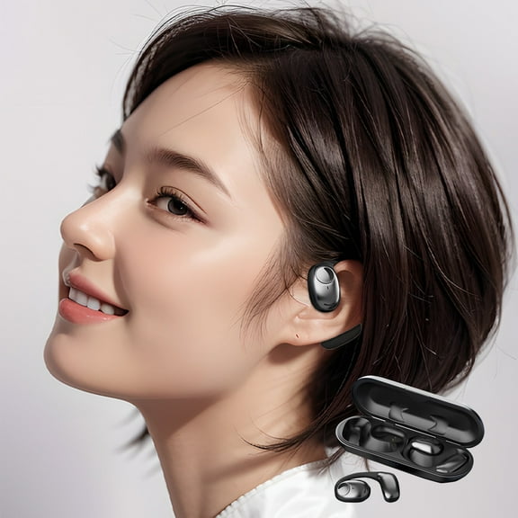 Open Ear Clip Wireless Earbuds Bluetooth 5.4, Lightweight Comfort Sports Bone Conduction Headphones Built-in Mic for Clear Audio, Stable Fit Earphones 24H Play(Black)