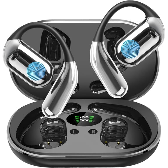 Open Ear Clip Wireless Earbuds Bone Conduction Headphones, Bluetooth 5.4, Open Ear Design, Built-in Mic, IPX7 Waterproof,Ear Hooks Ear Buds,Design for Running Fitness