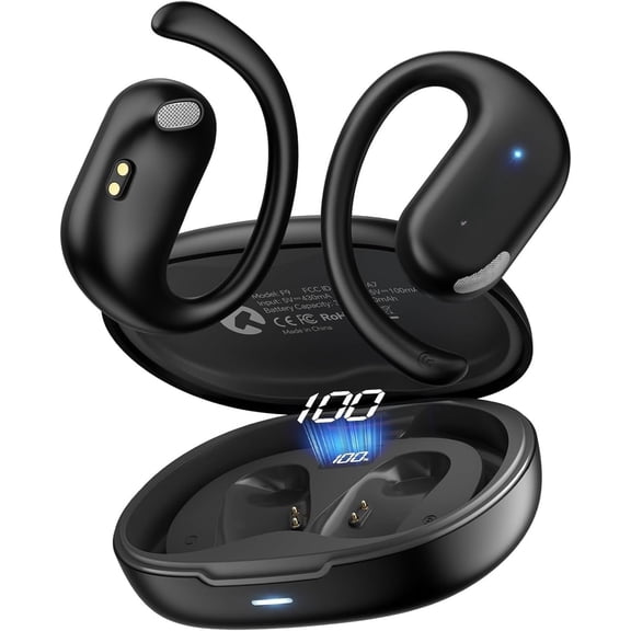 Open Ear Earbuds, 50H Open Ear Headphones 5.4, IPX6 Open Ear buds with Adjustable Ear hook, Hi-res Stereo, AI Clear Call, Lightweight, Over Earbud for Workout, Gym, Running