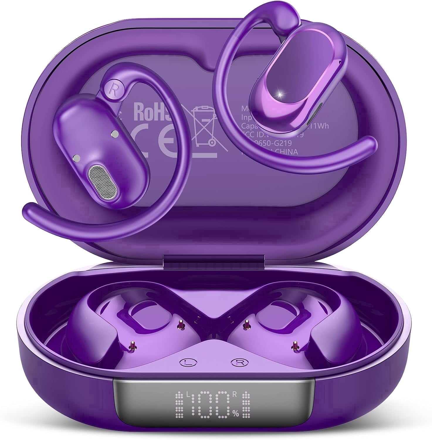 Open Ear Earbuds, Bluetooth 5.4 Headphones, Wireless Earbuds with Ear Hooks,70H HiFi Stereo Open Ear Headphones with Mic, IP7 Waterproof Lightweight Air Conduction Headphones for Workouts and Running