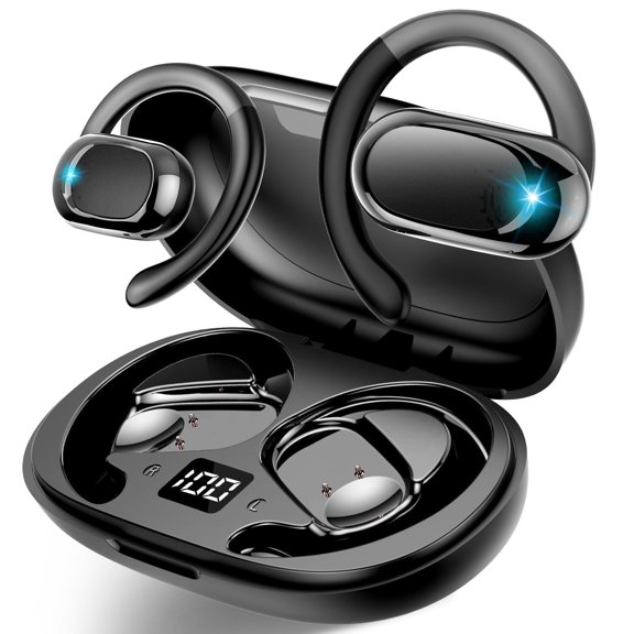 Open Ear Earbuds, Bluetooth 5.4 Headphones, HD Stereo Bass Wireless Earphones with Earhooks, 58Hrs Playtime, IP7 Waterproof for Fitness, Cycling, Sports